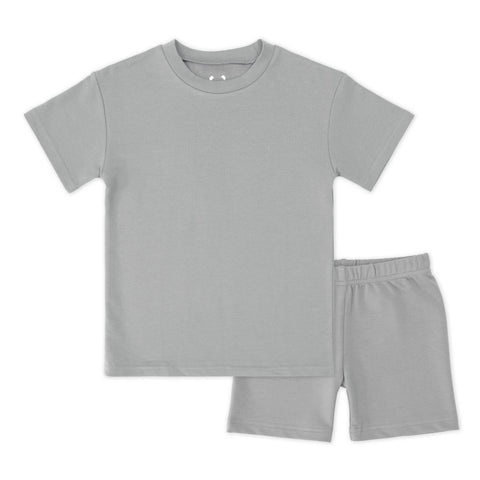 Stormy Grey Bamboo Kids Oversized Tee & Biker Short Set - Bellabu Bear