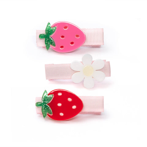 Strawberry Daisy Pink & Red Hair Clips Set - Lilies & Roses NY