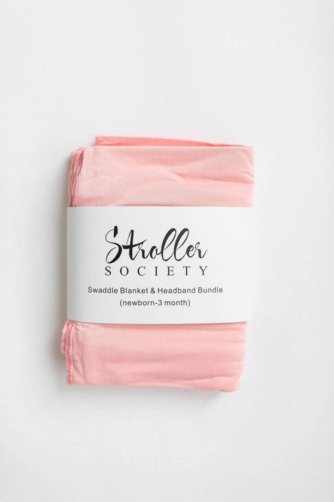 Swaddle Blanket, Hat & Headband Set - Pink - Stroller Society