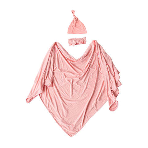 Swaddle Blanket, Hat & Headband Set - Pink - Stroller Society