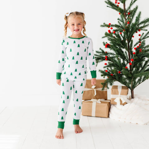 Tree Waffle Knit Kids Pajama Set - Kiki + Lulu