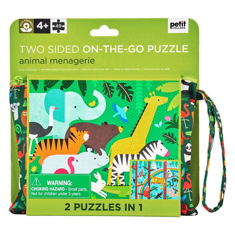 Two Sided On-The-Go Puzzle Animal Menagerie - Petit Collage