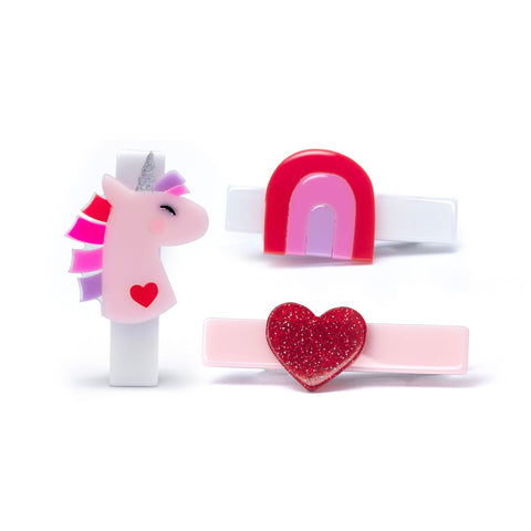 Unicorn Glitter Heart Hair Clips - Lilies & Roses NY