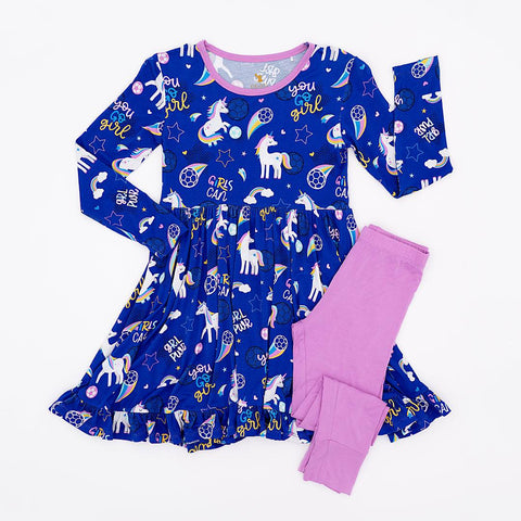 Unicorn Goals Soccer Bamboo Peplum Set - Kiki + Lulu