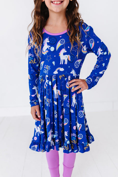 Unicorn Goals Soccer Bamboo Peplum Set - Kiki + Lulu