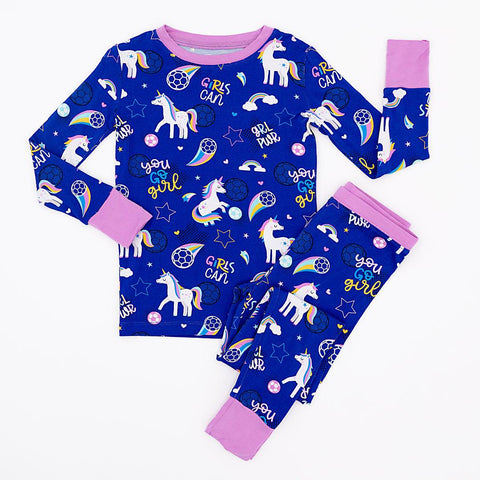 Unicorn Goals Soccer Kids Bamboo Pajamas - Kiki + Lulu