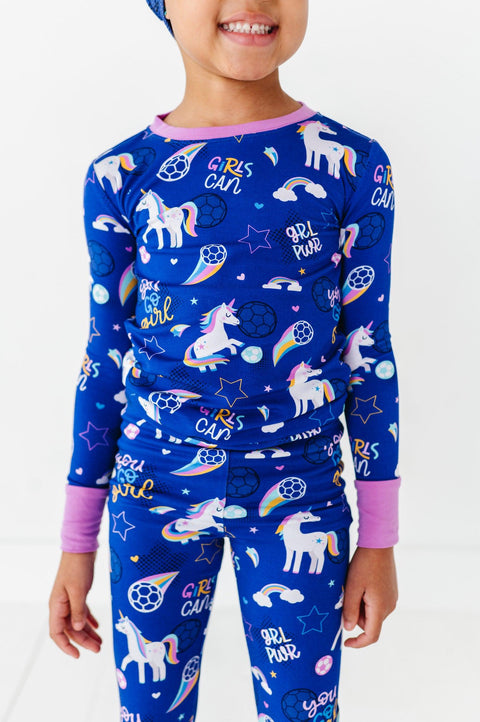 Unicorn Goals Soccer Kids Bamboo Pajamas - Kiki + Lulu