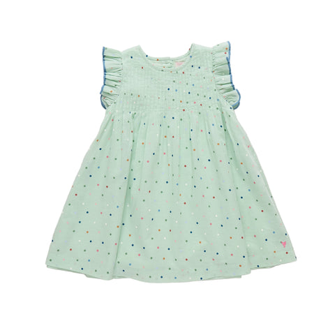 Girls Jaipur Dress - Pastel Green Polka Dot