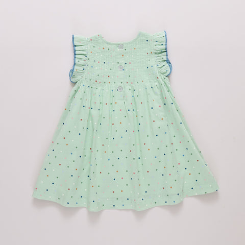 Girls Jaipur Dress - Pastel Green Polka Dot