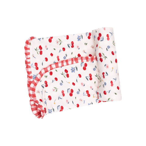 Ruffle Receiving Blanket - Watercolor Cherries + Gingham
