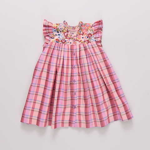 Girls Kaylee Dress - Burgundy Madras Plaid