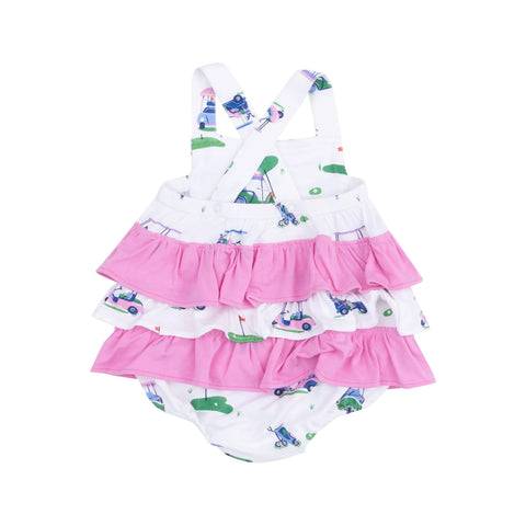 Ruffle Sunsuit - Vintage Golf Carts Pink