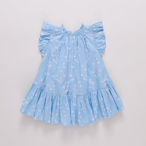 Girls Harper Dress - Blue Dewdrop Block Print