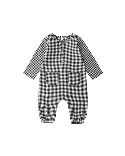 Long Sleeve Woven Jumpsuit | Black Gingham