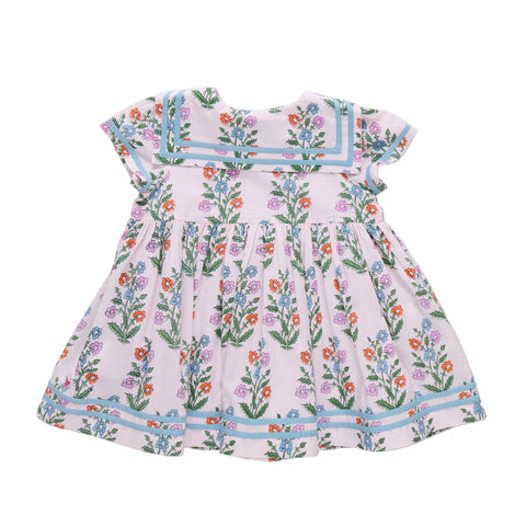 Girls Elowen Dress - Pink Dewdrop Block Print