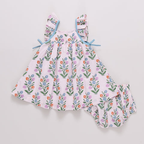Baby Girls Ailee Dress Set - Pink Dewdrop Block Print