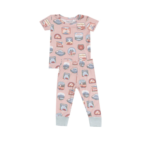 Short Sleeve Loungewear Set - Pink National Park Patches