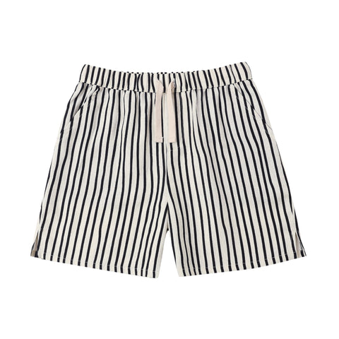 Black and white striped shorts on a white background