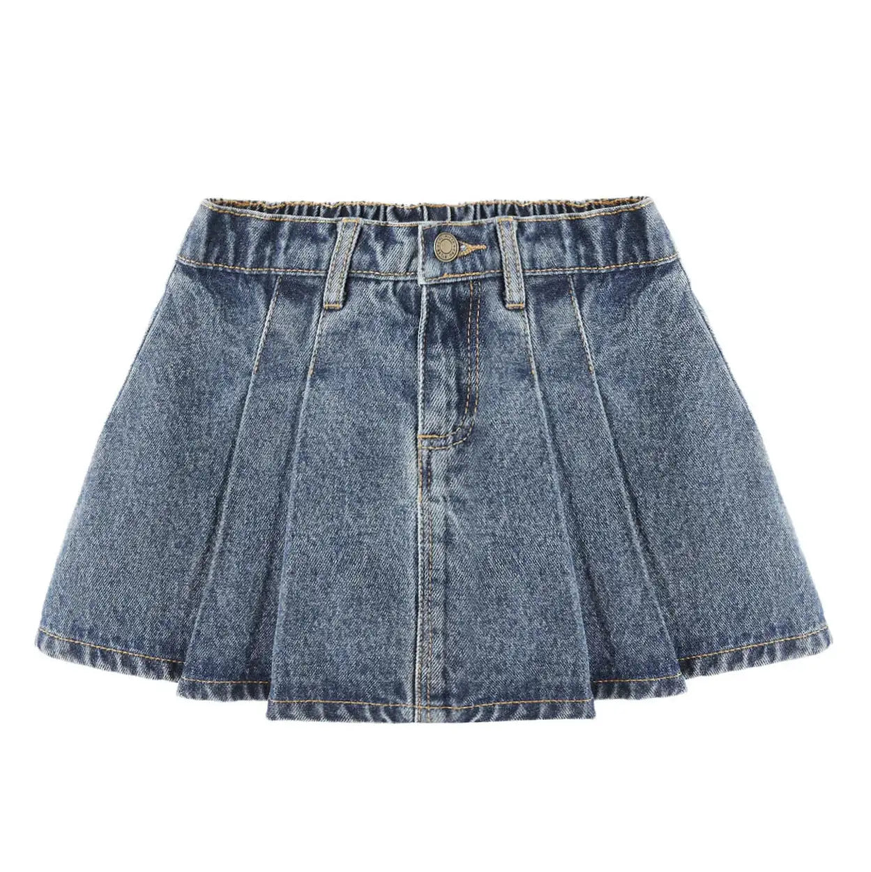 Pleated Denim Skirt | Indigo Denim