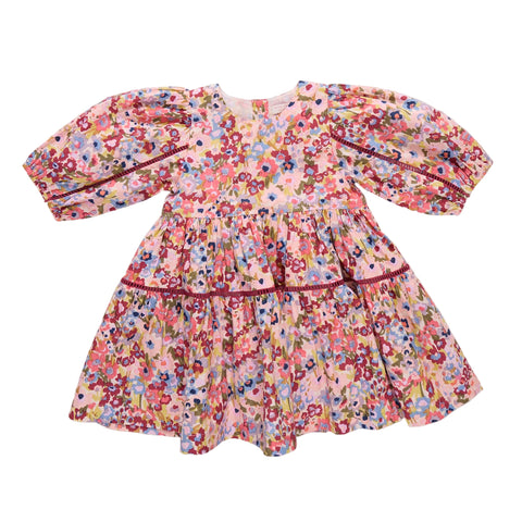 Girls Maribelle Dress - Burgundy Sketched Floral