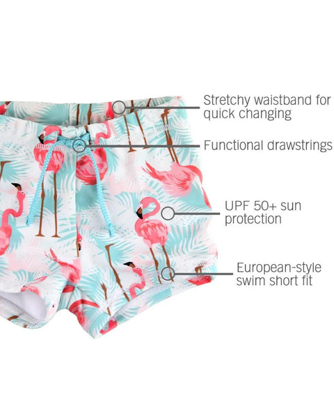 Vibrant Flamingo Swim Shorties - RuffleButts + RuggedButts