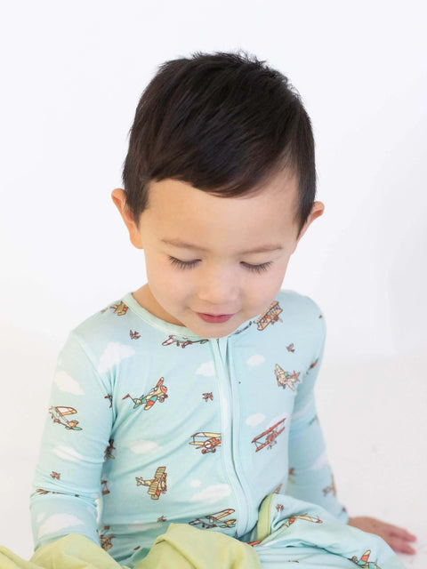Vintage Airplane Convertible Footie Bamboo Pajama - Bellabu Bear