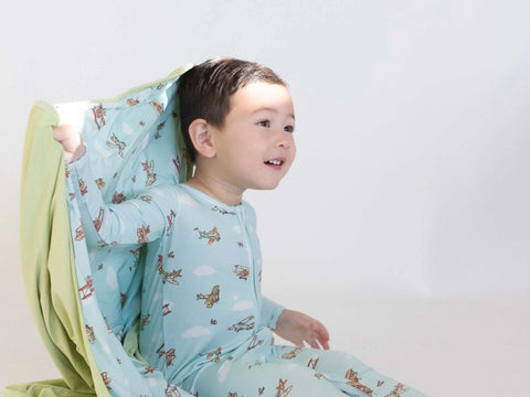 Vintage Airplane Convertible Footie Bamboo Pajama - Bellabu Bear