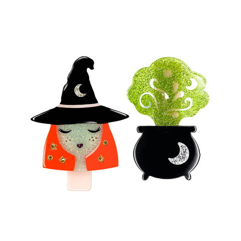 Witch & Cauldron Halloween Hair Clips - Lilies & Roses NY