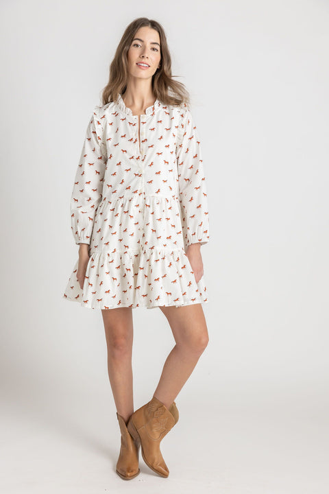 Womens Kalani Dress - Tiny Horses - Pink Chicken