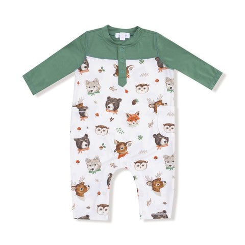 Long Sleeve Romper - Woodland Animal Faces