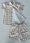 Beige Checkered Boys Shirt & Shorts Set - Butterbugboutique