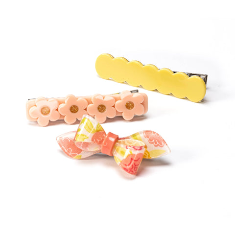 Bows Yellow Coral Rosane Alligator Clips (Set of 3) - Lilies & Roses NY