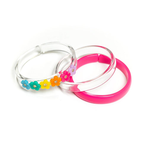 Bright Colors Flowers & Crystal Bangles Set - Lilies & Roses NY