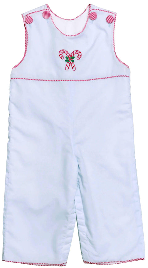 Candy Canes Blue Batiste Long Overalls - Butterbugboutique