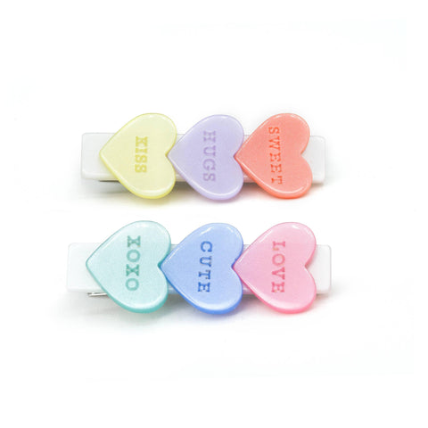 Candy Hearts Pastel Pearlized Hair Clips Set - Lilies & Roses NY
