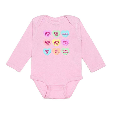Candy Hearts Valentine's Day Long Sleeve Baby Bodysuit - Sweet Wink
