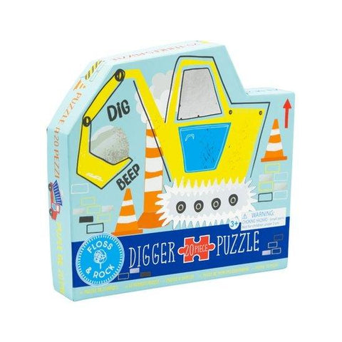 Construction Digger Shaped 20 Piece Puzzle - Floss and Rock