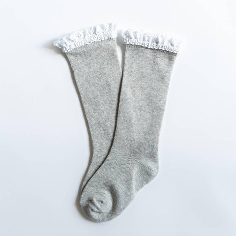 Little Stocking Co.-Little Stocking Co. - Grey with White Lace Knee High Socks-#Butter_Bug_Boutique#