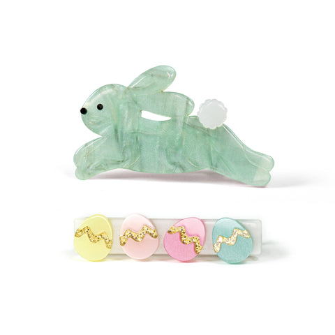 Hop Bunny Mint Easter Hair Clips Set - Lilies & Roses NY