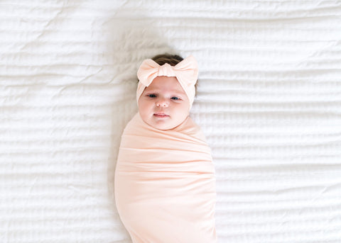 Knit Headband Bow - Blush - Copper Pearl