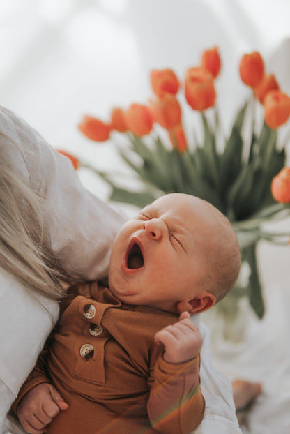 Knotted Button Baby Gown & Hat Set - Camel - Stroller Society