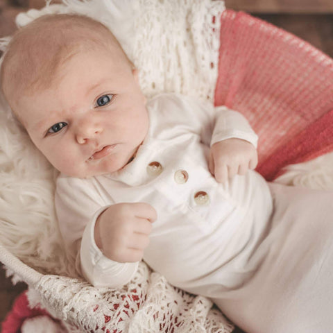 Knotted Button Baby Gown & Hat Set - White - Stroller Society