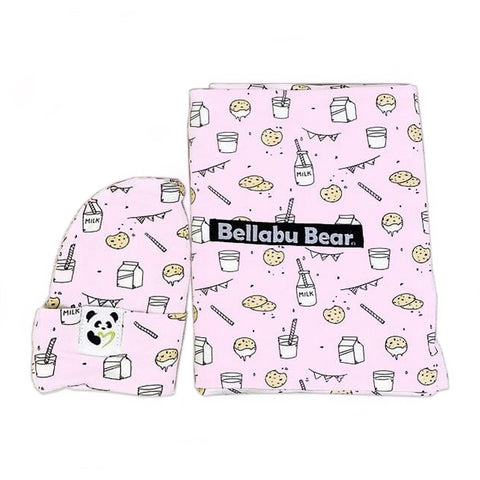 Milk and Cookies Bamboo Swaddle & Beanie Set - Pink - Bellabu Bear