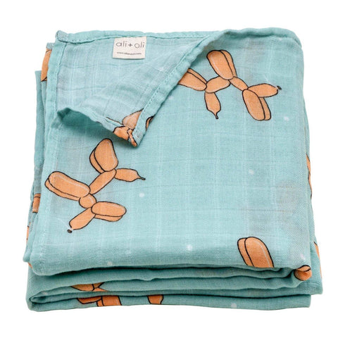 Muslin Swaddle Blanket (Balloon Dog) - Butterbugboutique
