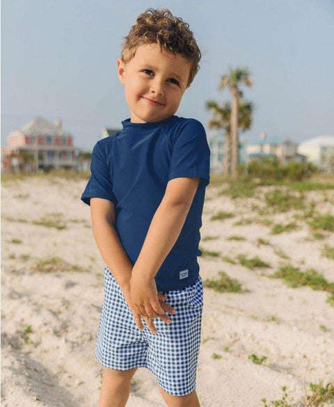 Navy Gingham Swim Trunks - Butterbugboutique (7571945914626)