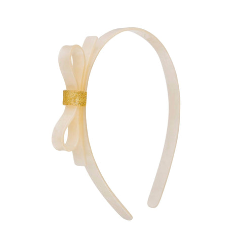 Pearlized Beige Thin Bow Headband - Lilies & Roses NY