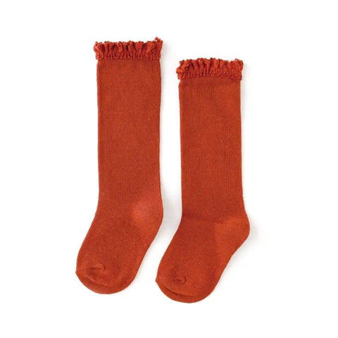 Little Stocking Co.-Little Stocking Co. - Persimmon Lace Top Knee High Socks-#Butter_Bug_Boutique#