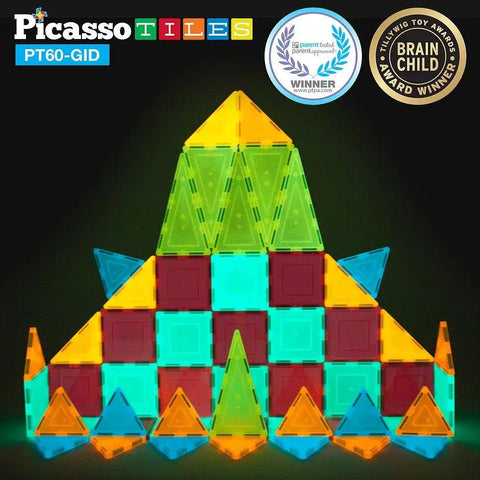 Picasso Tiles-Picasso Tiles - 60 Piece Glow in the Dark Tileset-#Butter_Bug_Boutique#