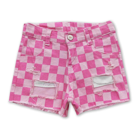 Pink Plaid Denim Shorts - Butterbugboutique