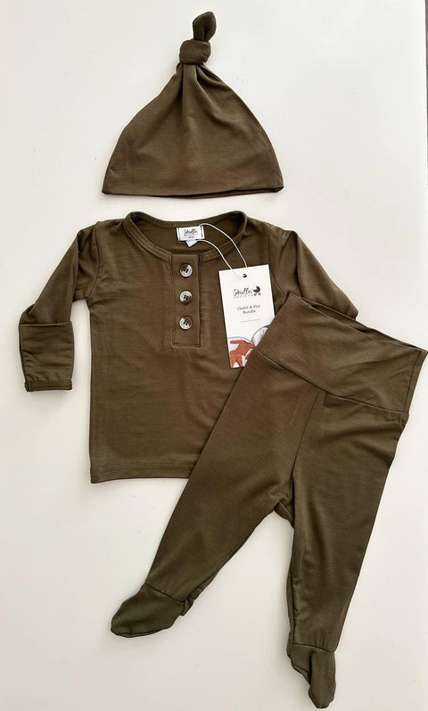 Stroller Society-Take Me Home Set wit Hat - Army Green-#Butter_Bug_Boutique#